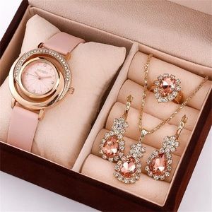5PCS Set Luxury Watch Women Ring Necklace